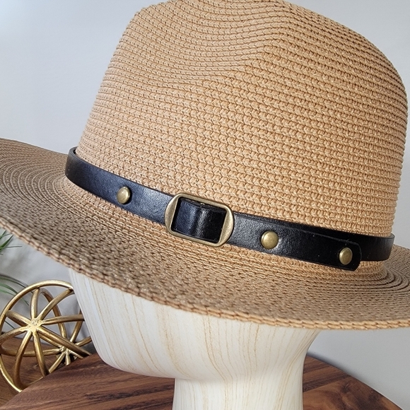 Multitrust Tan Fedora Sun Hat with Black Band Womens One Size - Picture 4 of 13